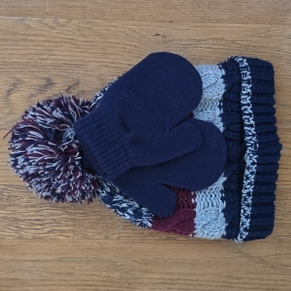 CAPELLI OF NEW YORK BRAND BOYS BLUE & GRAY WINTER HAT & MITTENS 2T-4T - Picture 6 of 12